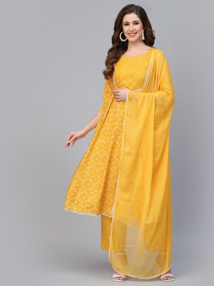     			Kbz Rayon Printed Kurti With Pants Women's Stitched Salwar Suit - Yellow ( Pack of 1 )