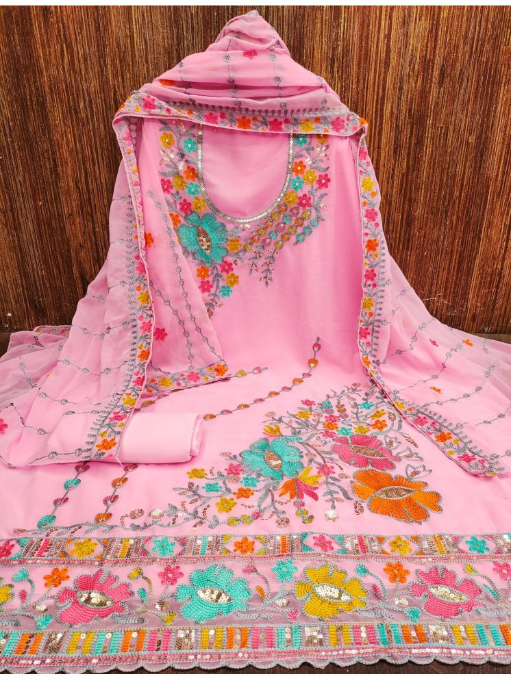     			Lady Shopi Unstitched Georgette Embroidered Dress Material - Pink ( Pack of 1 )