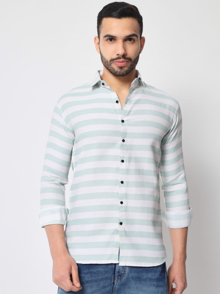     			SHANLIYA 100% Cotton Regular Fit Striped Full Sleeves Men's Casual Shirt - Green ( Pack of 1 )