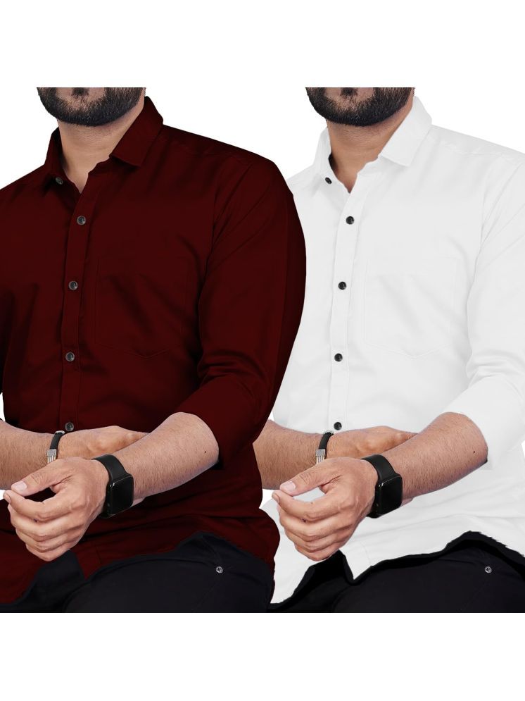     			UNI VIBE Cotton Blend Slim Fit Solids Full Sleeves Men's Casual Shirt - Maroon ( Pack of 2 )