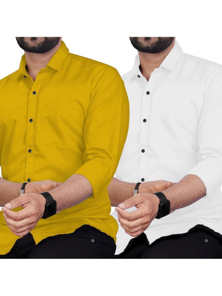     			UNI VIBE Cotton Blend Slim Fit Solids Full Sleeves Men's Casual Shirt - Yellow ( Pack of 2 )