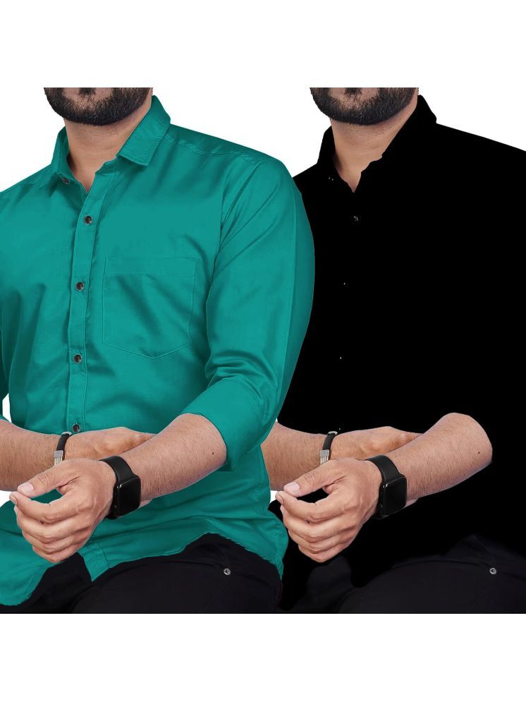     			UNI VIBE Cotton Blend Slim Fit Solids Full Sleeves Men's Casual Shirt - Turquoise ( Pack of 2 )