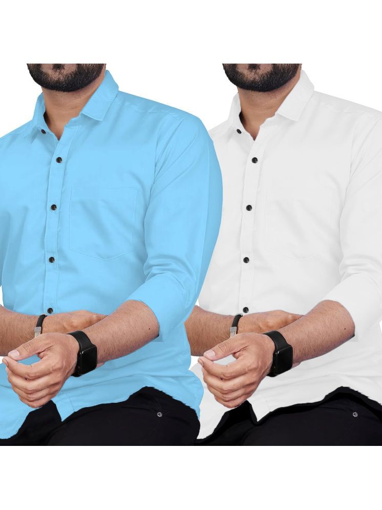     			UNI VIBE Cotton Blend Slim Fit Solids Full Sleeves Men's Casual Shirt - Blue ( Pack of 2 )