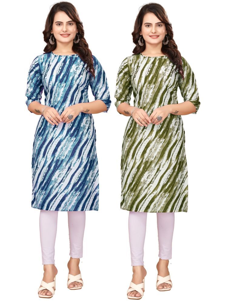     			VACHHARAJ DESIGN Pack of 2 Crepe Printed Straight Women's Kurti - ( Blue,Green )