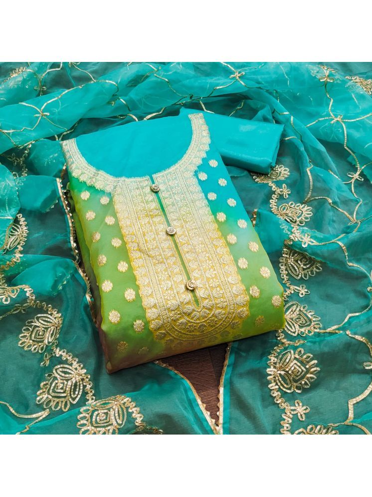     			ALSHOP Unstitched Organza Self Design Dress Material - Sea Green ( Pack of 1 )