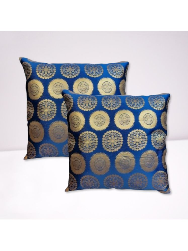     			BMAP Set of 2 Brocade Floral Square Cushion Cover (40X40)cm - Blue