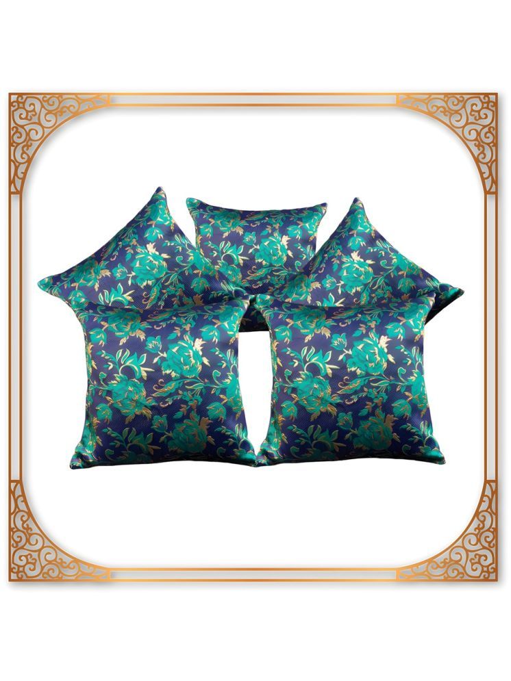     			BMAP Set of 5 Brocade Floral Square Cushion Cover (40X40)cm - Green