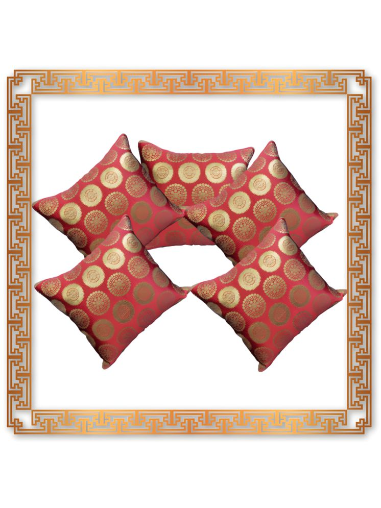     			BMAP Set of 5 Brocade Floral Square Cushion Cover (30X30)cm - Maroon