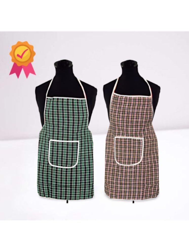     			CreadCraft Cotton Checks Kitchen Apron with 1 Center Pocket ( Pack of 2 )