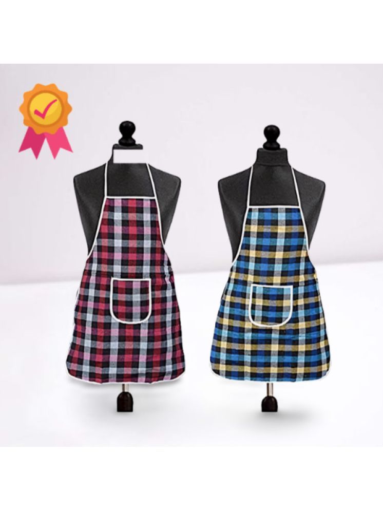     			CreadCraft Cotton Checks Kitchen Apron with 1 Center Pocket ( Pack of 2 )