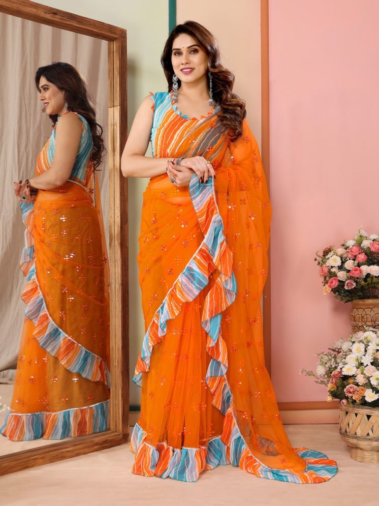     			DIKONA DESIGNER Pack of 1 Net Printed Saree With Blouse Piece ( Orange )