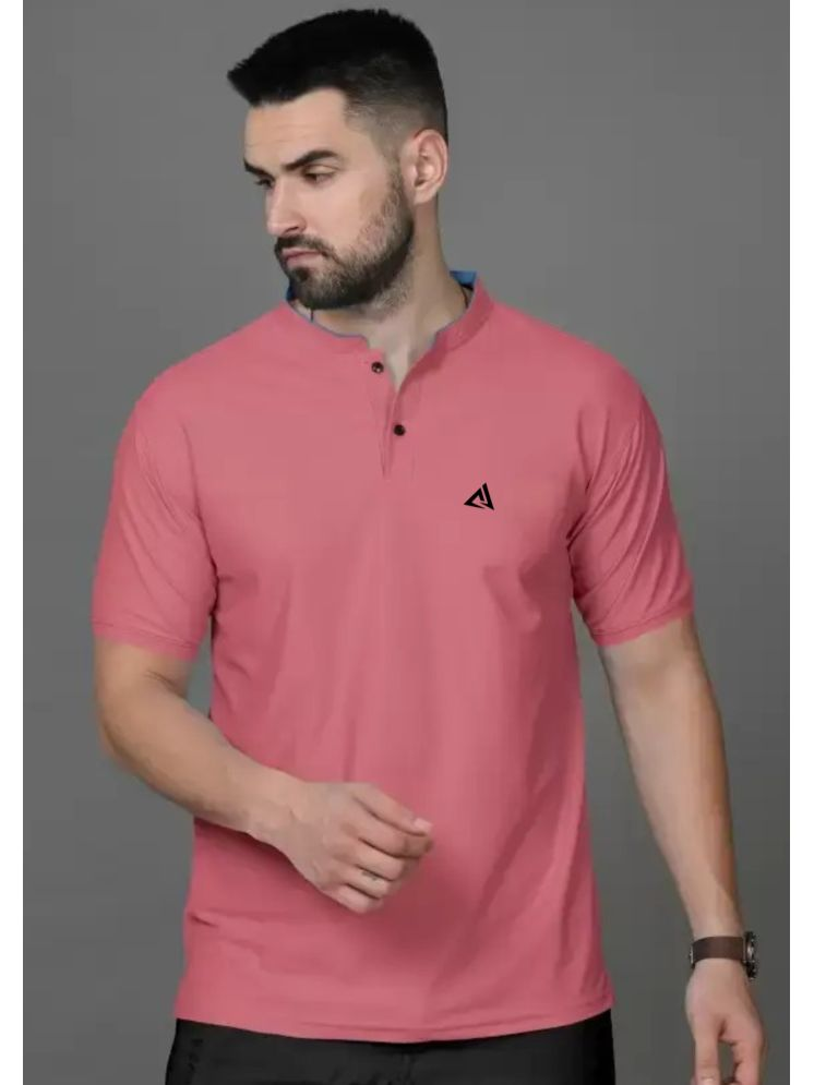     			DVILLA Polyester Regular Fit Solid Half Sleeves Men's Mandarin Collar T-Shirt - Light Pink ( Pack of 1 )