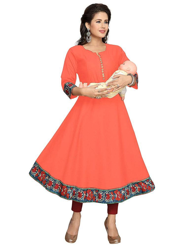     			HF Holyday Fashion Peach Cotton Maternity Kurta Single