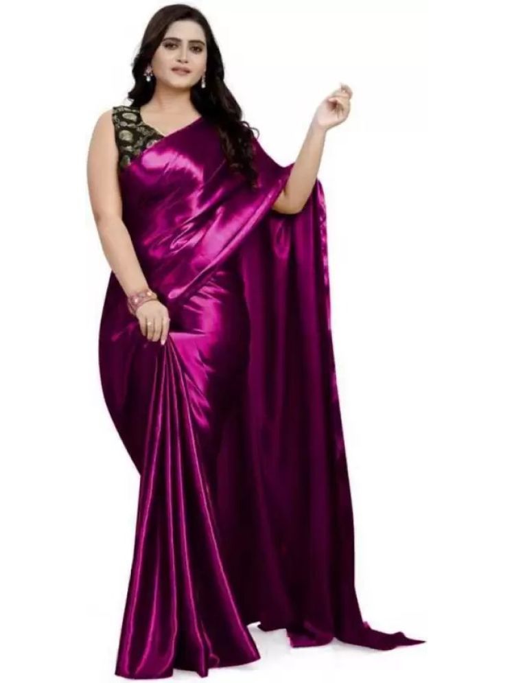     			Samai Pack of 1 Satin Solid Saree With Blouse Piece ( Purple )