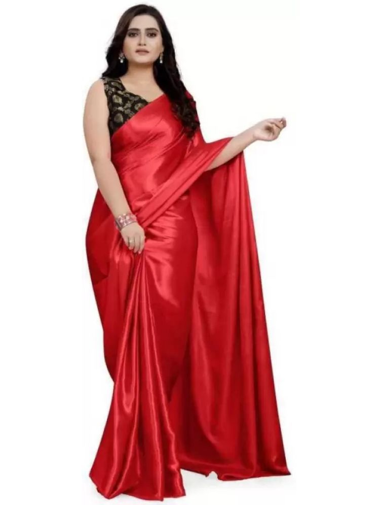     			Samai Pack of 1 Satin Solid Saree With Blouse Piece ( Red )