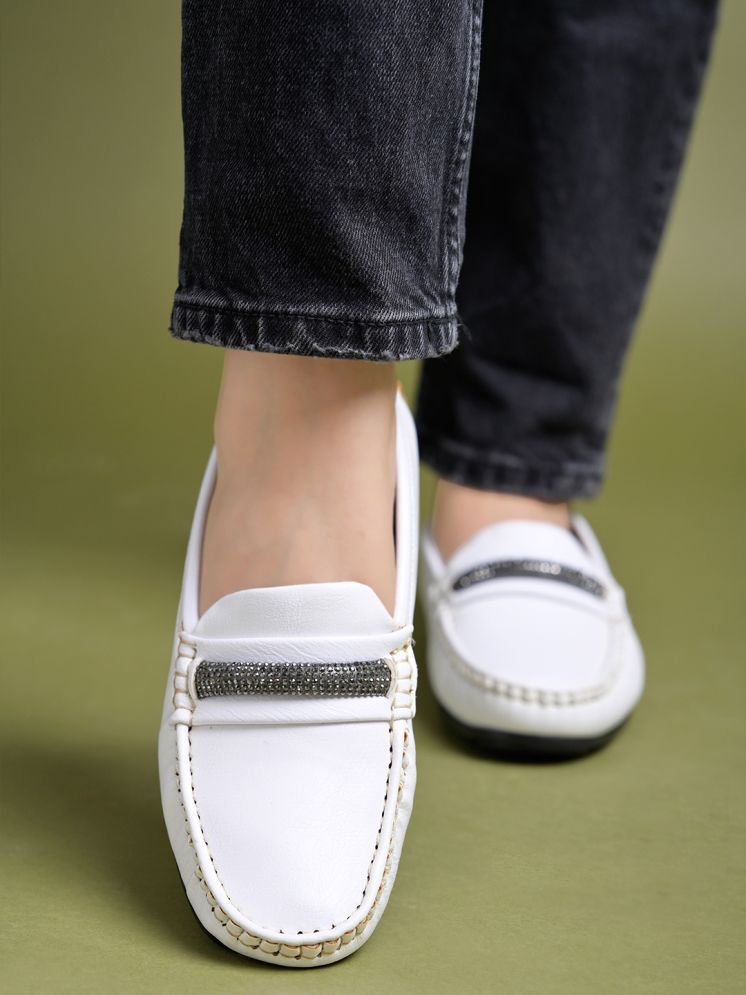     			Stylestry White Women's Loafers