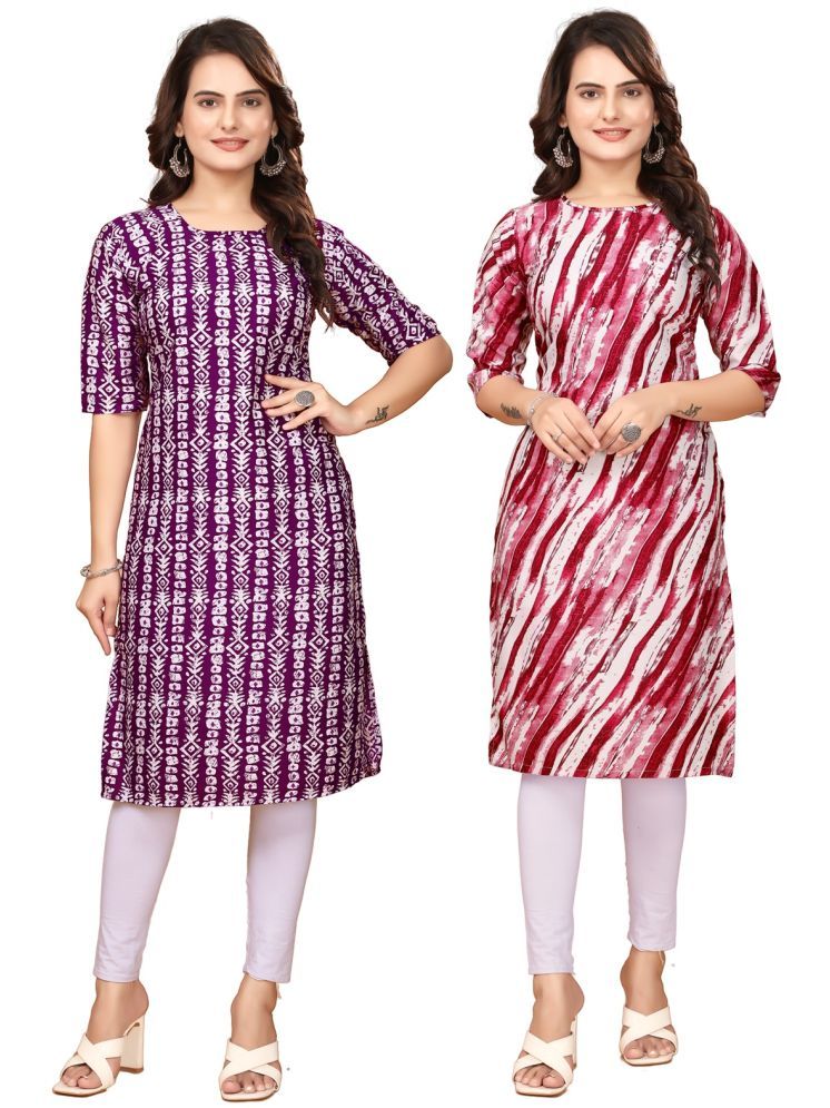     			VACHHARAJ DESIGN Pack of 2 Crepe Printed Straight Women's Kurti - ( Maroon,Red )