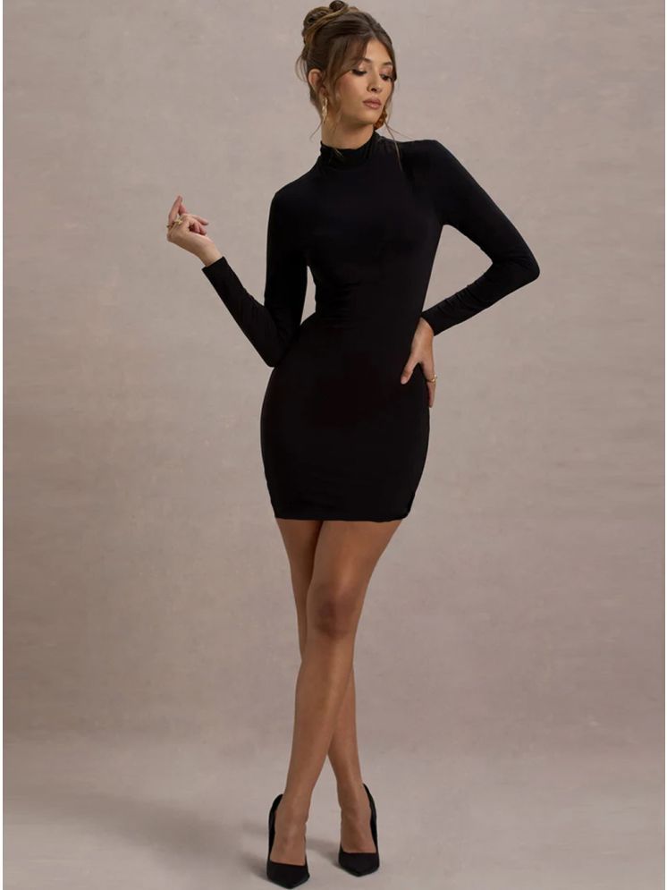     			VIOUR Lycra Solid Knee Length Women's Bodycon Dress - Black ( Pack of 1 )