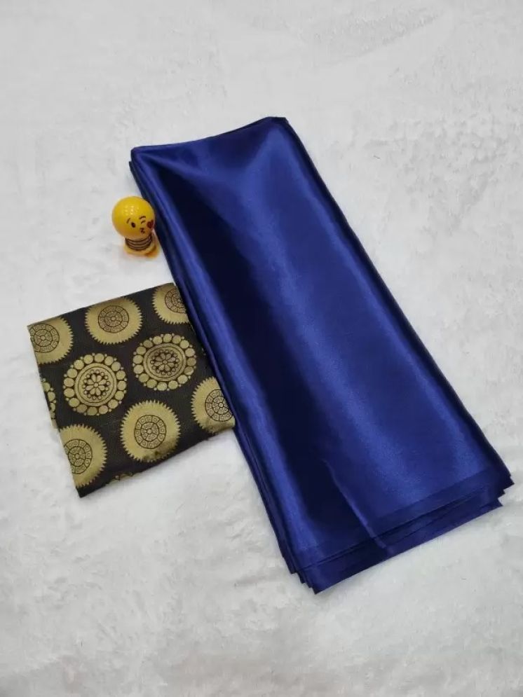     			Vkaran Pack of 1 Satin Solid Saree With Blouse Piece ( Navy Blue )