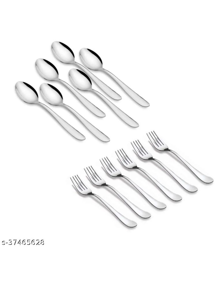     			WHITEIBIS 6 pc spoon with fork Stainless Steel Soda Spoon Silver ( Pack of 1 )