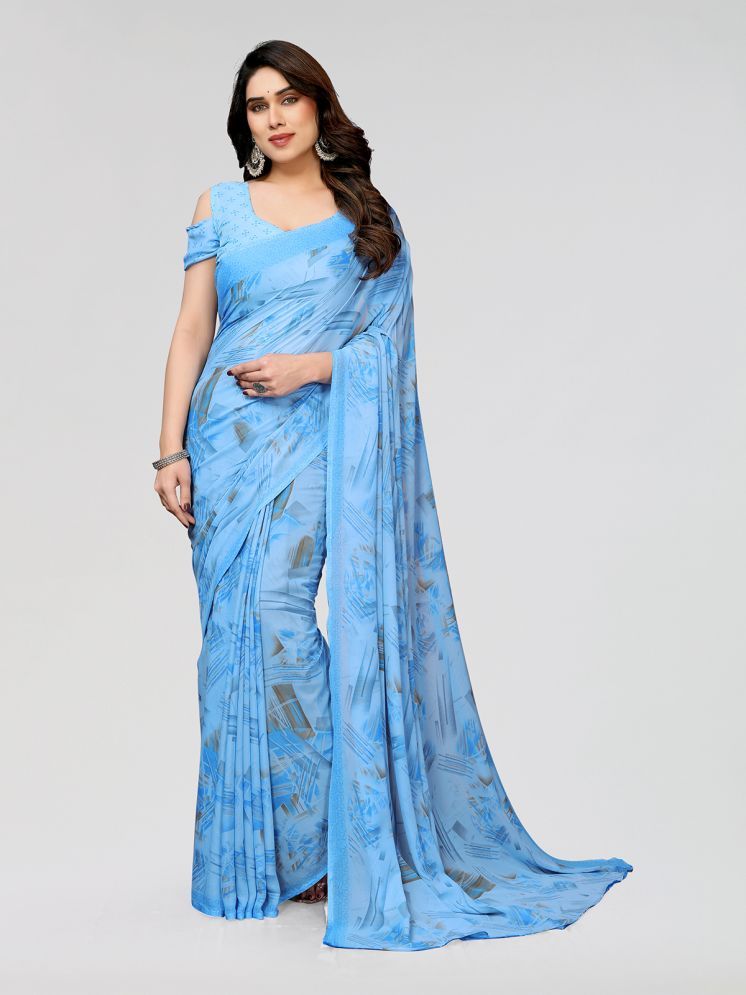     			ANAND SAREES Pack of 1 Georgette Printed Saree With Blouse Piece ( Light Blue )