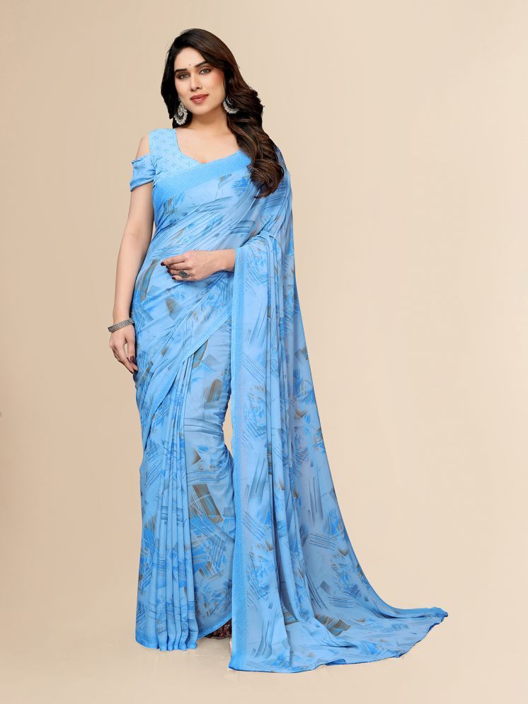     			ANAND SAREES Pack of 1 Georgette Printed Saree With Blouse Piece ( Light Blue )