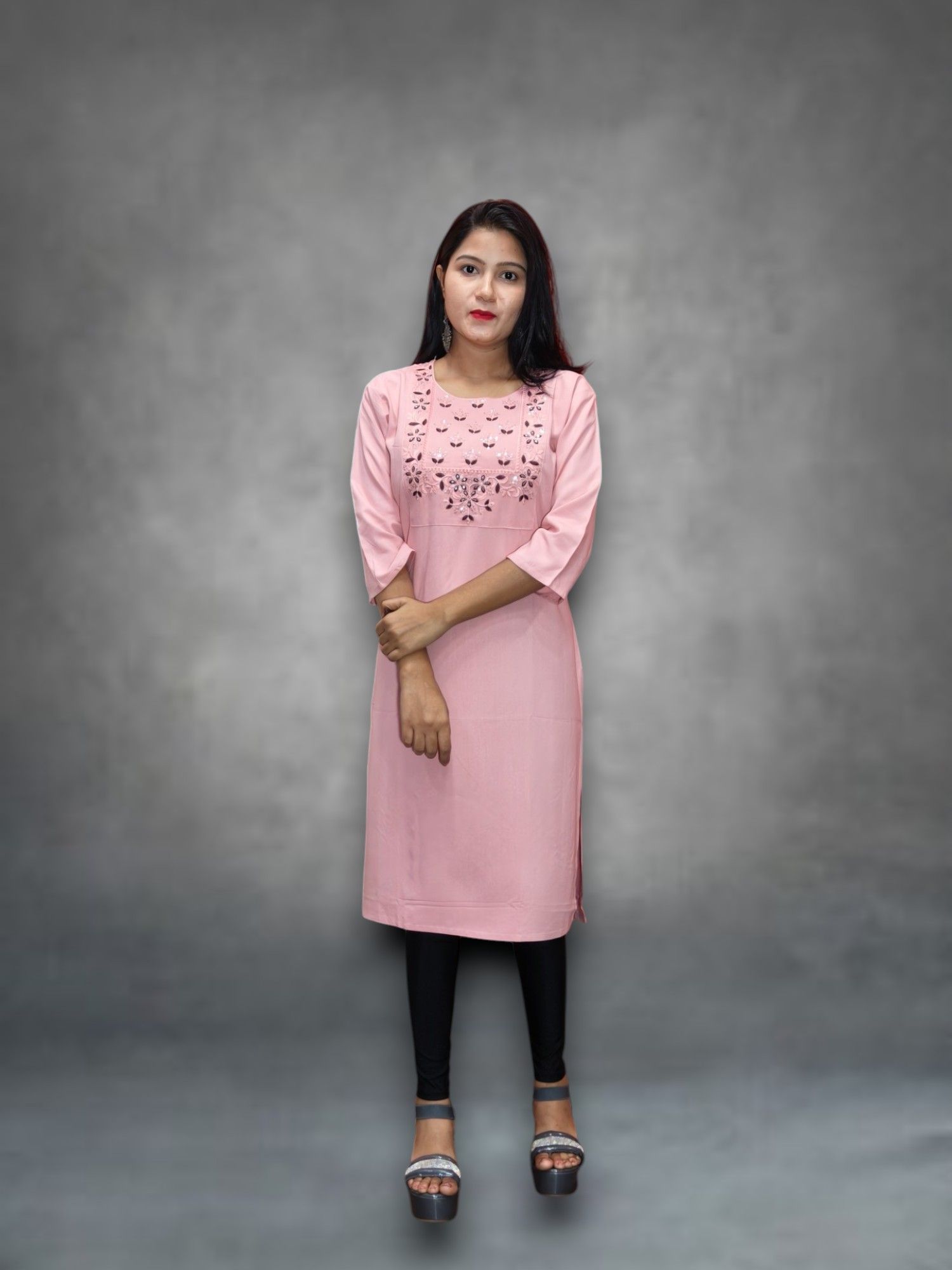     			AYUKTI FASHION PRIVATE LIMITED Pack of 1 Cotton Embroidered Straight Women's Kurti - ( Pink )