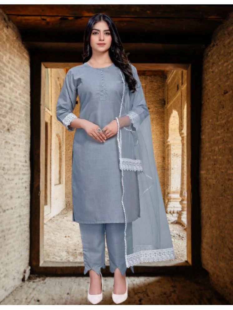     			BIPIN FASHION Cotton Silk Self Design Ethnic Top With Pants Women's Stitched Salwar Suit - Grey ( Pack of 1 )