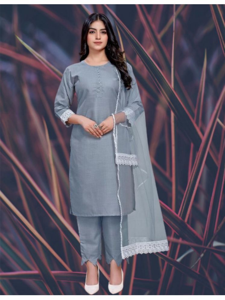     			BIPIN FASHION Cotton Silk Self Design Ethnic Top With Pants Women's Stitched Salwar Suit - Grey ( Pack of 1 )