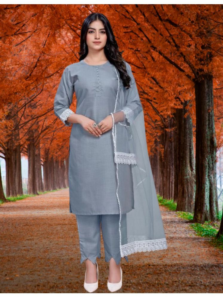     			BIPIN FASHION Cotton Silk Self Design Ethnic Top With Pants Women's Stitched Salwar Suit - Grey ( Pack of 1 )