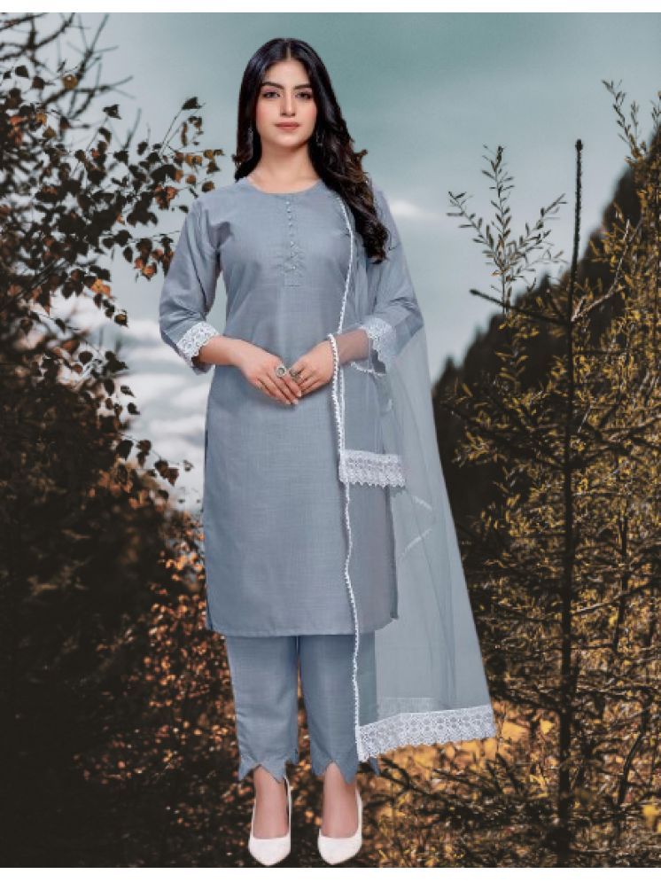     			BIPIN FASHION Cotton Silk Self Design Ethnic Top With Pants Women's Stitched Salwar Suit - Grey ( Pack of 1 )