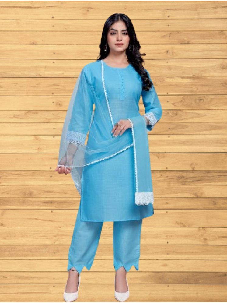     			BIPIN FASHION Cotton Silk Self Design Ethnic Top With Pants Women's Stitched Salwar Suit - Turquoise ( Pack of 1 )