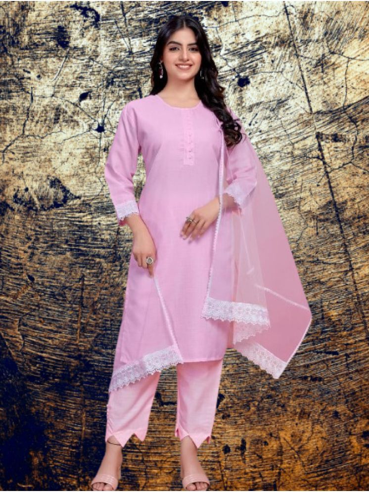     			BIPIN FASHION Cotton Silk Self Design Ethnic Top With Pants Women's Stitched Salwar Suit - Pink ( Pack of 1 )