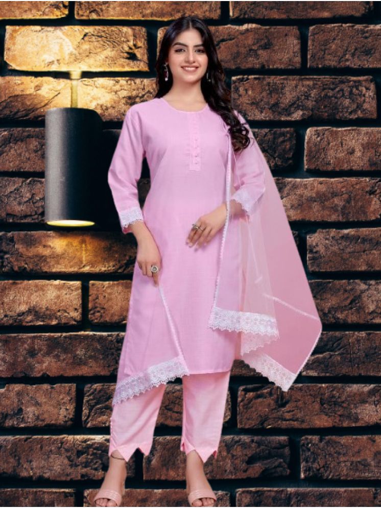     			BIPIN FASHION Cotton Silk Self Design Ethnic Top With Pants Women's Stitched Salwar Suit - Pink ( Pack of 1 )