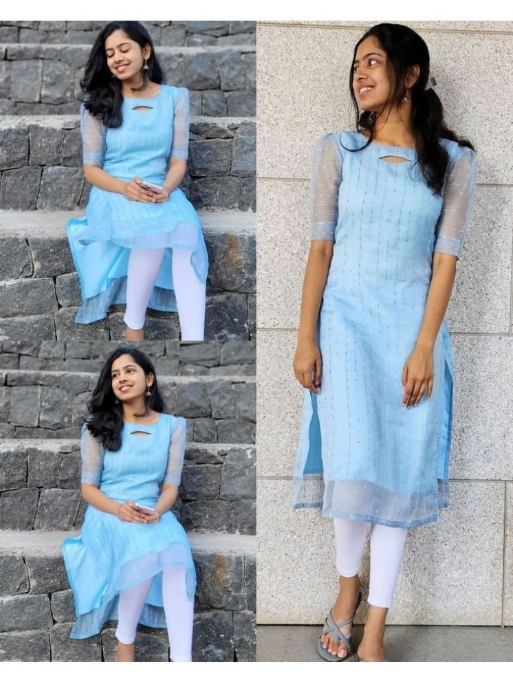     			BOUGHT FIRST Pack of 1 Net Embroidered Straight Women's Kurti - ( Light Blue )