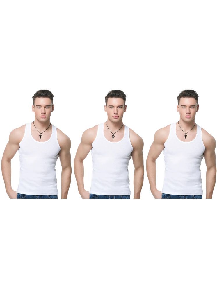     			D1 DIFFERENT ONE Pack of 3 Cotton Basic Vest For Men ( White )