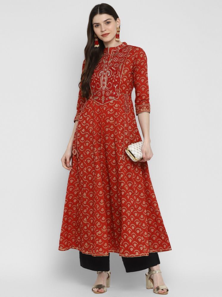     			Gulmehak Pack of 1 Cotton Embroidered Anarkali Women's Kurti - ( Red )