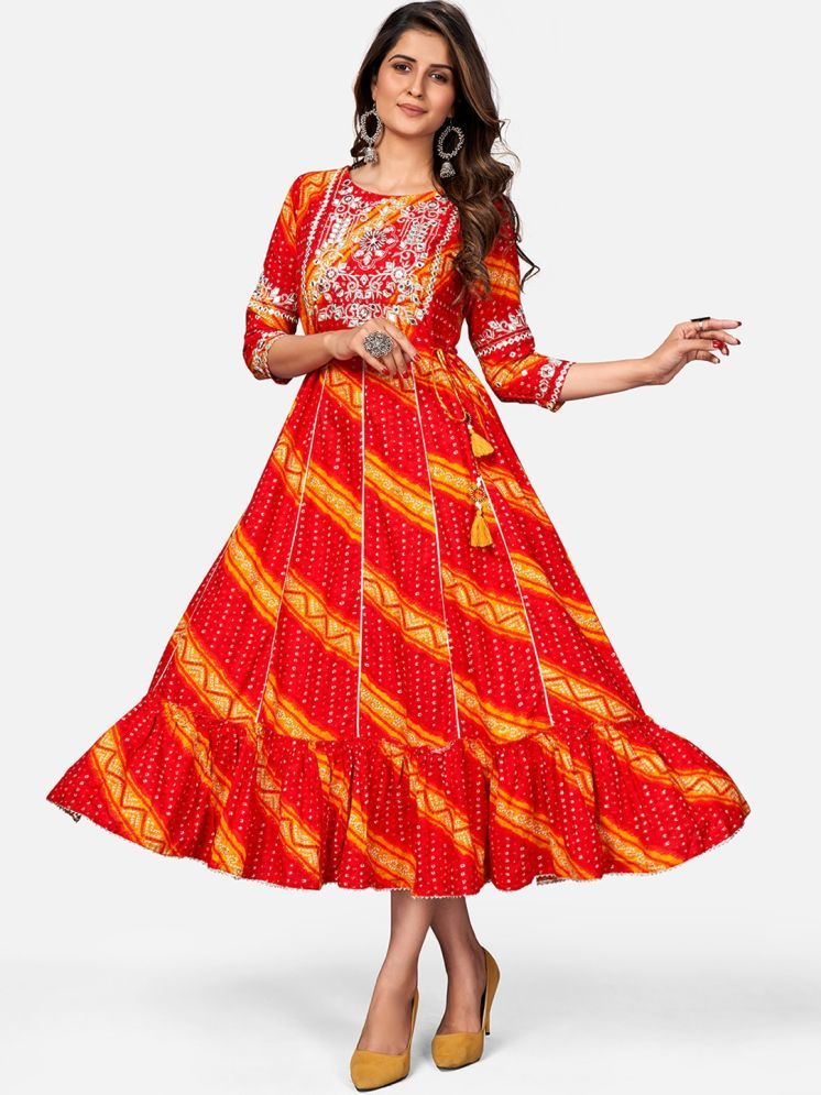     			Gulmehak Pack of 1 Rayon Printed Anarkali Women's Kurti - ( Red )