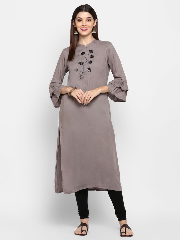     			Gulmehak Pack of 1 Rayon Solid Straight Women's Kurti - ( Light Grey )