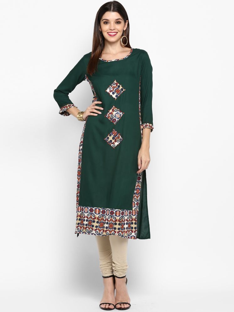     			Gulmehak Pack of 1 Rayon Solid Straight Women's Kurti - ( Green )