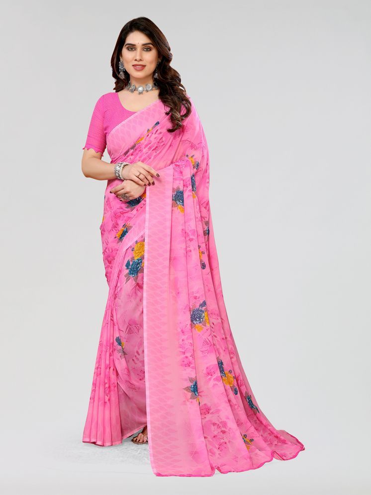     			Kashvi Sarees Pack of 1 Georgette Printed Saree With Blouse Piece ( Pink )