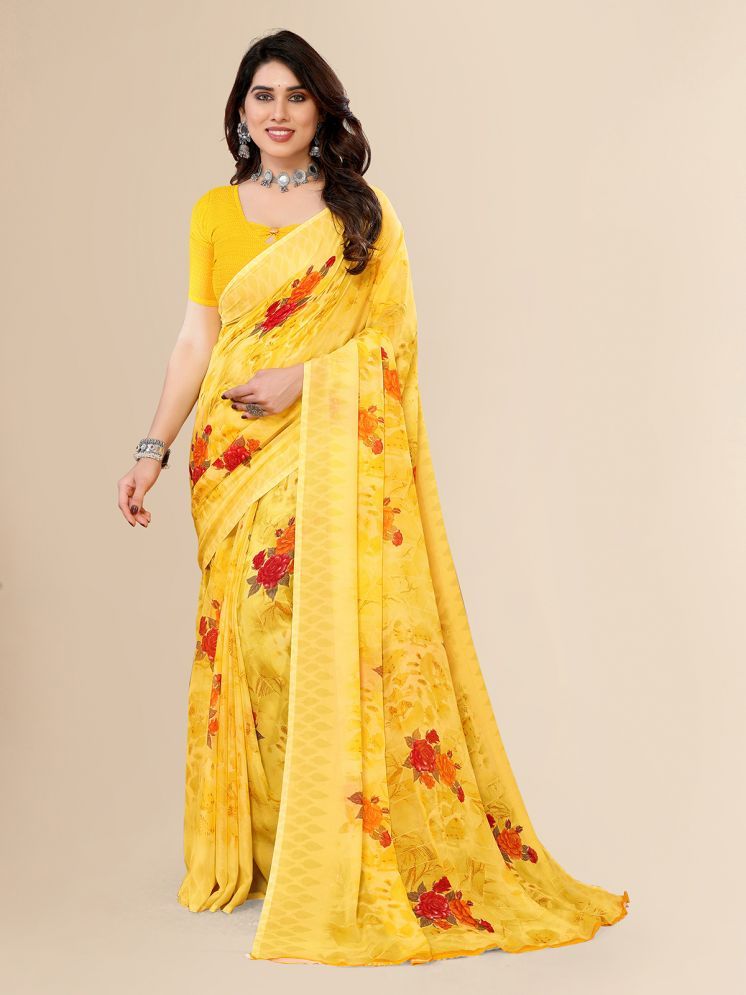     			Kashvi Sarees Pack of 1 Georgette Printed Saree With Blouse Piece ( Yellow )