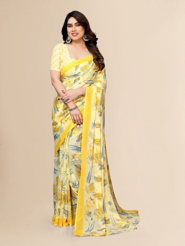     			Kashvi Sarees Pack of 1 Georgette Printed Saree With Blouse Piece ( Yellow )