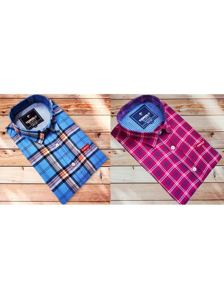     			TOROLY Cotton Blend Slim Fit Checks Full Sleeves Men's Casual Shirt - Multi ( Pack of 2 )