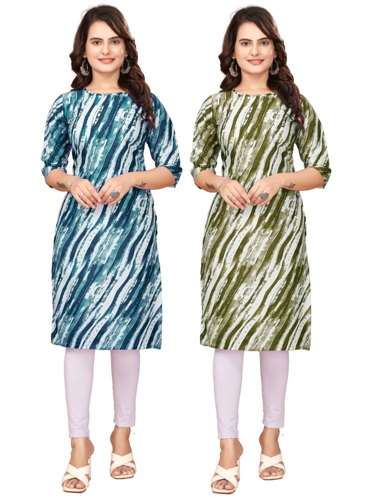     			VACHHARAJ DEASIGN Pack of 2 Crepe Printed Straight Women's Kurti - ( Navy Blue,Green )