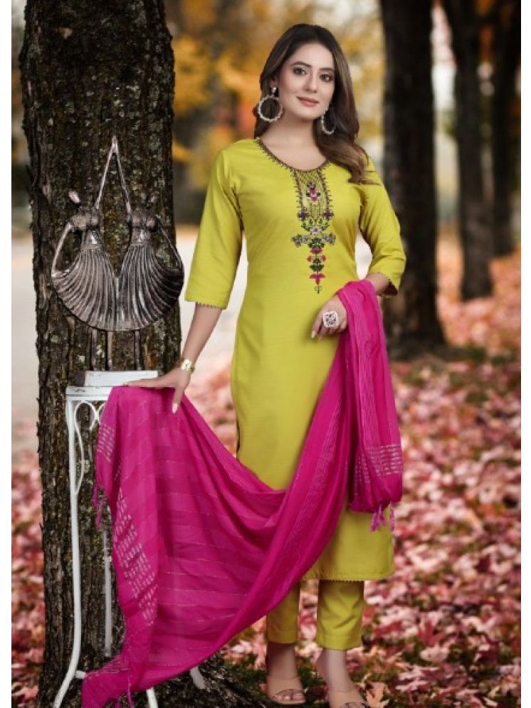     			bipinenterprise Cotton Self Design Kurti With Pants Women's Stitched Salwar Suit - Lime Green ( Pack of 1 )