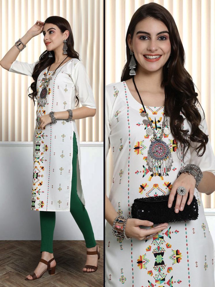     			1 Stop Fashion Pack of 1 Crepe Printed Nayra Women's Kurti - ( White )