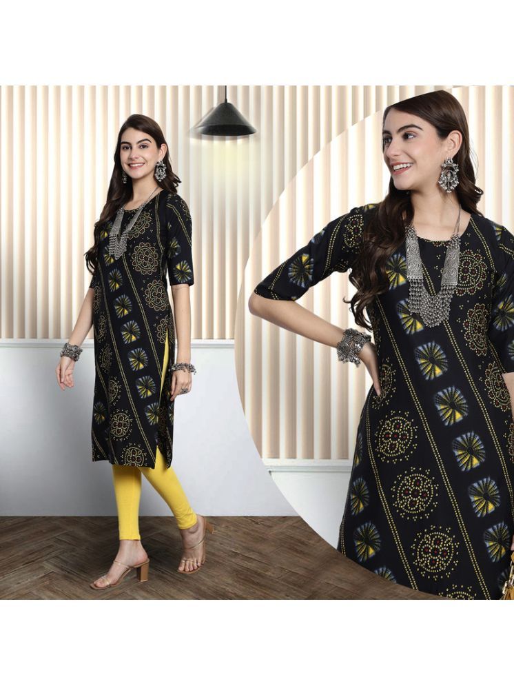     			1 Stop Fashion Pack of 1 Crepe Printed Nayra Women's Kurti - ( Yellow & Black )