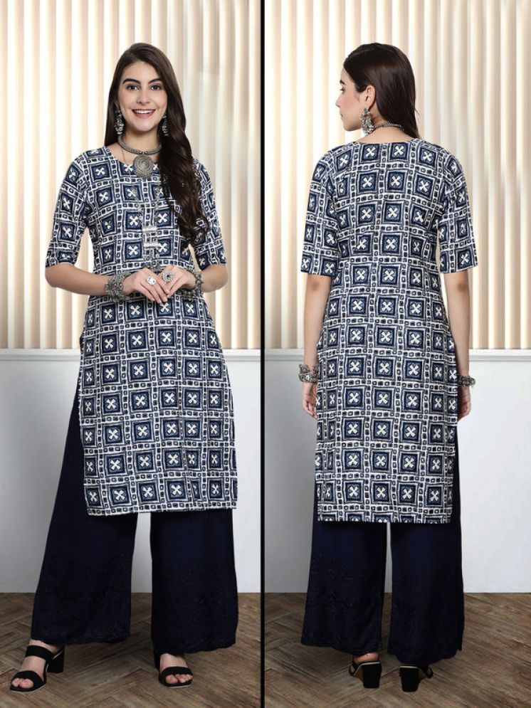     			1 Stop Fashion Pack of 1 Crepe Printed Nayra Women's Kurti - ( Navy Blue )