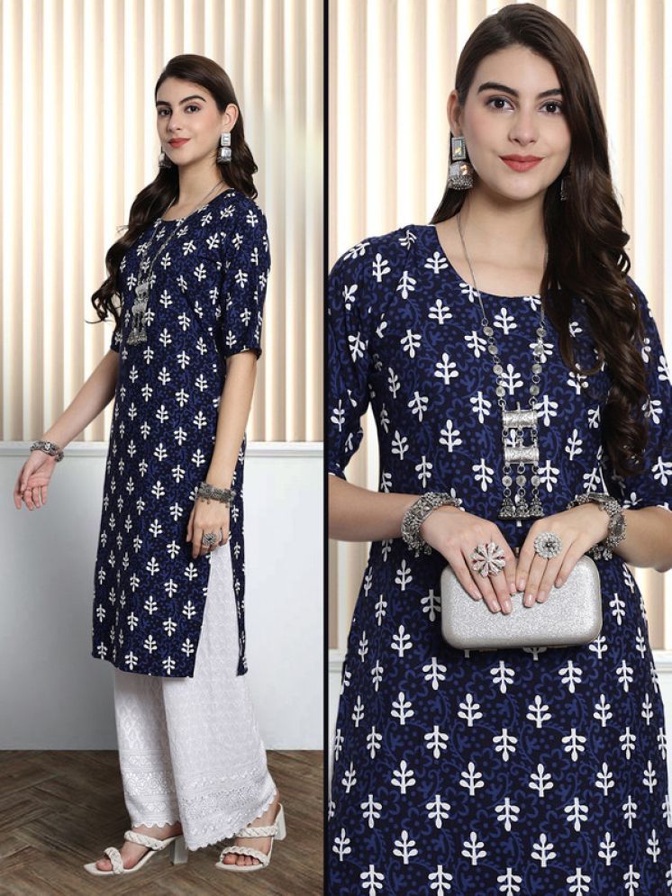     			1 Stop Fashion Pack of 1 Crepe Printed Nayra Women's Kurti - ( Blue )